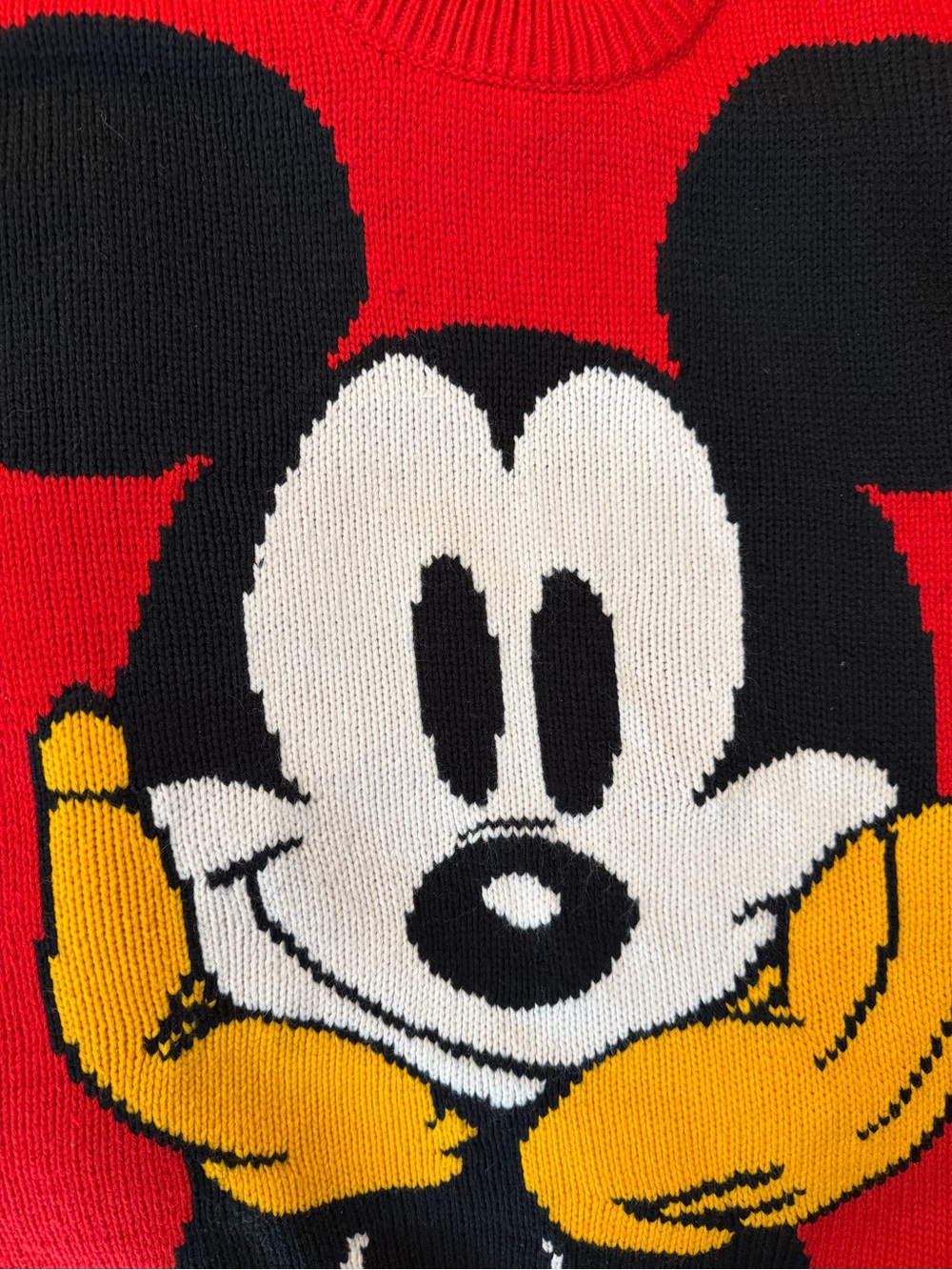 Mickey Mouse Red Knit Sweater with Yellow Gloves